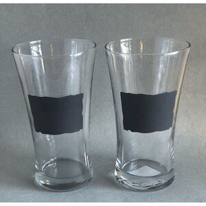 2- Pier 1 Chalkboard Beer / Beverage Glass 17 Ounce Tumbler, Discontinued Unused